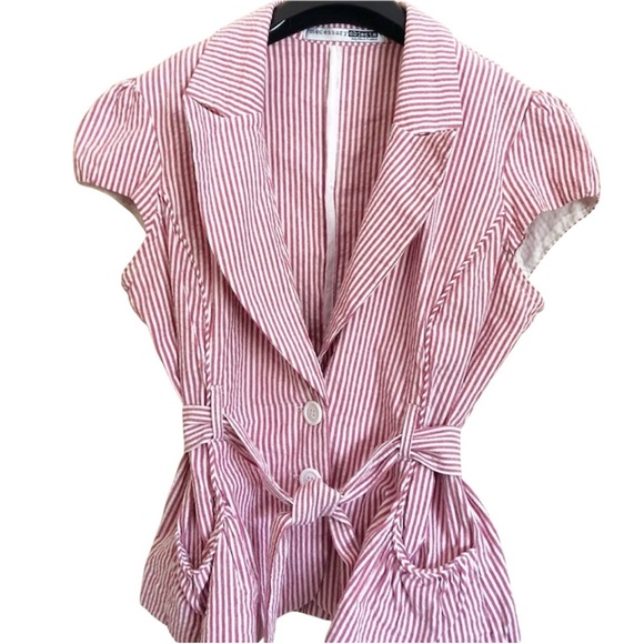 Red & white stripe lightweight short sleeve top - Size Large - Picture 1 of 6